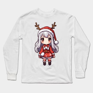 Cute christmas girl with deer horns Long Sleeve T-Shirt
